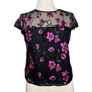 Milly Floral Embroidered Mesh Baby Tee